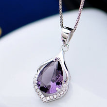 Load image into Gallery viewer, Elegant Water Drop Shaped Pendant Amethyst Necklace for Women Temperament Gemstone Silver 925 Jewelry Weddings Gift  Handmadebynepal Default Title  