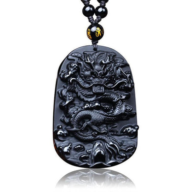 Black Obsidian Carved Dragon Lucky Amulets And Talismans Natural Stone Pendant With Free Beads Chain For Men Jewelry  Handmadebynepal   