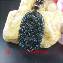 画像をギャラリービューアに読み込む, handmadebynepal Certified Chinese Natural Black Green Jade Dragon Pendant Beads Necklace Charm Jewelry Obsidian Carved Amulet  Handmadebynepal   