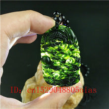 Load image into Gallery viewer, handmadebynepal Certified Chinese Natural Black Green Jade Dragon Pendant Beads Necklace Charm Jewelry Obsidian Carved Amulet  Handmadebynepal   