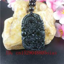 Load image into Gallery viewer, handmadebynepal Certified Chinese Natural Black Green Jade Dragon Pendant Beads Necklace Charm Jewelry Obsidian Carved Amulet  Handmadebynepal   
