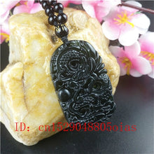 Carica l&#39;immagine nel visualizzatore di Gallery, handmadebynepal Certified Chinese Natural Black Green Jade Dragon Pendant Beads Necklace Charm Jewelry Obsidian Carved Amulet  Handmadebynepal   