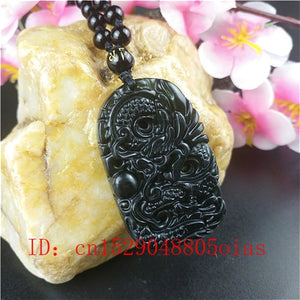 handmadebynepal Certified Chinese Natural Black Green Jade Dragon Pendant Beads Necklace Charm Jewelry Obsidian Carved Amulet  Handmadebynepal   