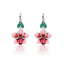 Load image into Gallery viewer, Classic New Flower Red Zircon Earrings Ladies Hypoallergenic Jewelry Leaf Flower Creative Earrings Handmade Enamel Jewelry  genevierejoy   