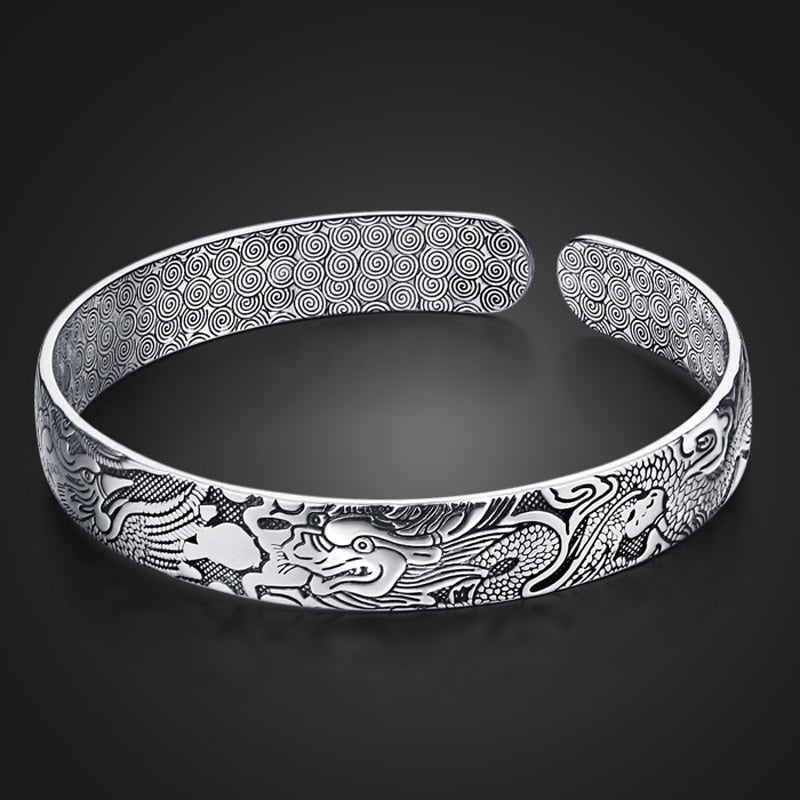 Fashion 925 silver bracelet, men and women to restore ancient ways Thai silver dragon and phoenix bangles Free shipping jewelry  Handmadebynepal   