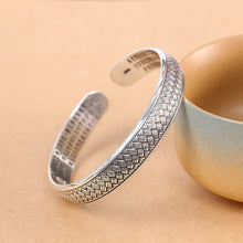 Cargar imagen en el visor de la galería, Genuine Real S999 Silver Jewelry Retro Personality Texture Woven Pattern Heart Sutra Couple Bracelets for Men and Women  Handmadebynepal   