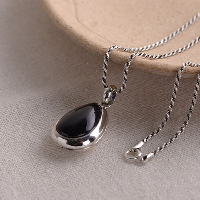 Genuine Silver 925 Jewelry for Women Inlaid with Black Agate Water Drop Fashion Pendant Thai Silver Jewelry  Handmadebynepal Pendant and chain  