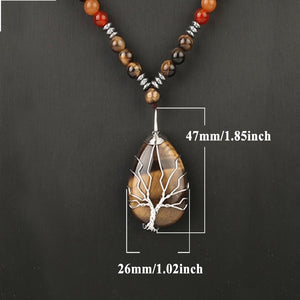 Handmadebynepal Natural Stones Beaded Tiger Eye Necklaces for Men women Tree of Life Pendants Yoga Beads 7 Chakra Reiki Female Jewelry  Handmadebynepal   