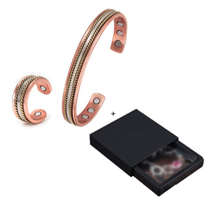 Jewelry-Set Magnetic Copper Bracelet Ring Healing Energy Jewelry Sets for Women Rose Gold Adjustable Cuff Ring Bracelets Bangles  Handmadebynepal   