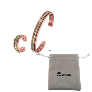 Jewelry-Set Magnetic Copper Bracelet Ring Healing Energy Jewelry Sets for Women Rose Gold Adjustable Cuff Ring Bracelets Bangles  Handmadebynepal   
