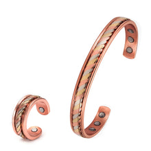 Cargar imagen en el visor de la galería, Jewelry-Set Magnetic Copper Bracelet Ring Healing Energy Jewelry Sets for Women Rose Gold Adjustable Cuff Ring Bracelets Bangles  Handmadebynepal   
