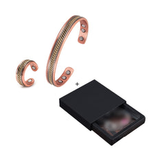 Indlæs billede til gallerivisning Jewelry-Set Magnetic Copper Bracelet Ring Healing Energy Jewelry Sets for Women Rose Gold Adjustable Cuff Ring Bracelets Bangles  Handmadebynepal braided box  