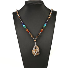 Carica l&#39;immagine nel visualizzatore di Gallery, Handmadebynepal Natural Stones Beaded Tiger Eye Necklaces for Men women Tree of Life Pendants Yoga Beads 7 Chakra Reiki Female Jewelry  Handmadebynepal   