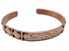 Charger l&#39;image dans la galerie, Healing Lama Hand Forged 100% Copper Bracelet. Made with Solid and High Gauge Pure Copper.  geneviere Carved  