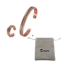 Indlæs billede til gallerivisning Jewelry-Set Magnetic Copper Bracelet Ring Healing Energy Jewelry Sets for Women Rose Gold Adjustable Cuff Ring Bracelets Bangles  Handmadebynepal   