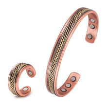 Laden Sie das Bild in den Galerie-Viewer, Jewelry-Set Magnetic Copper Bracelet Ring Healing Energy Jewelry Sets for Women Rose Gold Adjustable Cuff Ring Bracelets Bangles  Handmadebynepal   