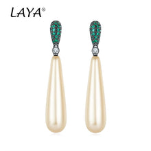 Charger l&#39;image dans la galerie, Real New Fashion Elongated Pearl Dangle Earrings For Women Wedding Jewelry Gift Temperament Cubic Zirconia Eardrop  Handmadebynepal   