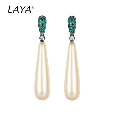 Real New Fashion Elongated Pearl Dangle Earrings For Women Wedding Jewelry Gift Temperament Cubic Zirconia Eardrop  Handmadebynepal   