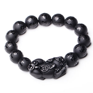 Handmadebynepal Natural Black Obsidian Matte PiXiu Beaded Bracelet Brave Troops Six-Word Mantra Bead Bangle Bracelets For Men Women Jewelry  Handmadebynepal   