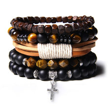 Afbeelding in Gallery-weergave laden, Natural Labradorite Bracelets Set Clear Energy Real Hematite Bracelets Men Polished Black Onyx Stone Beads Bracelets For Women  Handmadebynepal 19cm cross 