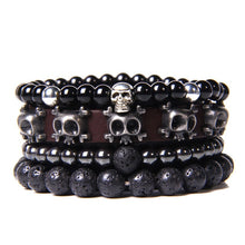 Afbeelding in Gallery-weergave laden, Natural Labradorite Bracelets Set Clear Energy Real Hematite Bracelets Men Polished Black Onyx Stone Beads Bracelets For Women  Handmadebynepal 19cm double skull 