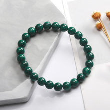 Cargar imagen en el visor de la galería, Natural Semi Precious Stone Round Malachite Beads Bracelet Green Color  6mm/8mm/10mm Size For Choose Lucky Amulet Prayer  Handmadebynepal   