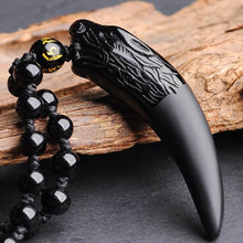 Load image into Gallery viewer, Nature Obsidian Wolf Tooth Pendant Necklaces Lucky Beaded Rope Couple Necklaces Black and Ice Obsidian Amulets Necklaces Jewelry  genevierejoy Unadjustable Chain 29.98 
