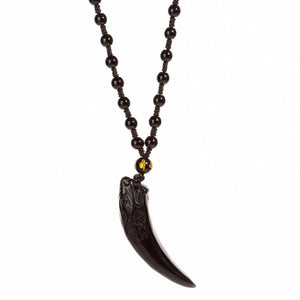 Nature Obsidian Wolf Tooth Pendant Necklaces Lucky Beaded Rope Couple Necklaces Black and Ice Obsidian Amulets Necklaces Jewelry  genevierejoy   