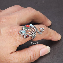 Cargar imagen en el visor de la galería, Peacock Rings For Women Real Pure 925 Sterling Silver Jewelry With Red Garnet Stone Natural Black Onyx Animal Bird Ring  Handmadebynepal Resizable Type2 