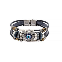 Charger l&#39;image dans la galerie, Punk Turkish Evil Eye Stainless Steel Bend Multilayer Leather Bracelet Man Woman Charm Flower Jewelry Bangle Bijouterie  geneviere   