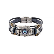 Carica l&#39;immagine nel visualizzatore di Gallery, Punk Turkish Evil Eye Stainless Steel Bend Multilayer Leather Bracelet Man Woman Charm Flower Jewelry Bangle Bijouterie  geneviere   