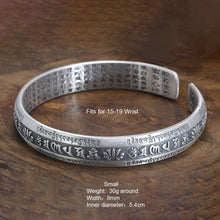 Afbeelding in Gallery-weergave laden, Handmadebynepal Real 999 Pure Silver Cuff Bangle Engraved Heart Sutra Six-character Mantra Retro Lovers Men and Women Bracelets Open Type  Handmadebynepal   