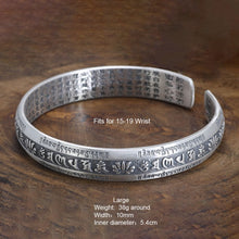 Afbeelding in Gallery-weergave laden, Handmadebynepal Real 999 Pure Silver Cuff Bangle Engraved Heart Sutra Six-character Mantra Retro Lovers Men and Women Bracelets Open Type  Handmadebynepal Large 38g around  