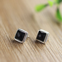 Afbeelding in Gallery-weergave laden, Real Solid 925 Sterling Silver Square Stud Earrings For Men With Natural Faceted Black Onyx Stone Simple Jewelry  Handmadebynepal   