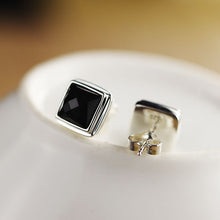 Indlæs billede til gallerivisning Real Solid 925 Sterling Silver Square Stud Earrings For Men With Natural Faceted Black Onyx Stone Simple Jewelry  Handmadebynepal   