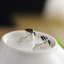 Load image into Gallery viewer, Real Solid 925 Sterling Silver Square Stud Earrings For Men With Natural Faceted Black Onyx Stone Simple Jewelry  Handmadebynepal   