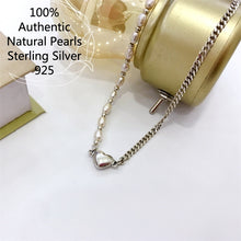 Load image into Gallery viewer, Natural pearls with 925 for women Sterling Silver Pearl Love Heart Chain Necklace Jewelry For Women  Handmadebynepal   