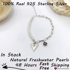 Sterling Silver Pearl Love Heart Bracelet for her 925 sterling silver  Original Jewelry  Handmadebynepal   