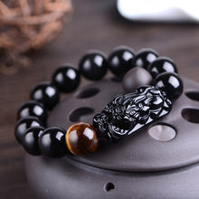 Indlæs billede til gallerivisning handmadebynepal 12mm Beads Natural Obsidian Pixiu Bracelet for Men Tiger Eye Stone Bead Bracelet Couple  Charm Bracelet Jewelry  Handmadebynepal   