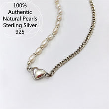 Cargar imagen en el visor de la galería, Natural pearls with 925 for women Sterling Silver Pearl Love Heart Chain Necklace Jewelry For Women  Handmadebynepal   