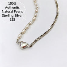 Load image into Gallery viewer, Natural pearls with 925 for women Sterling Silver Pearl Love Heart Chain Necklace Jewelry For Women  Handmadebynepal   