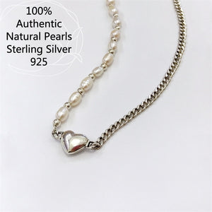 Natural pearls with 925 for women Sterling Silver Pearl Love Heart Chain Necklace Jewelry For Women  Handmadebynepal   