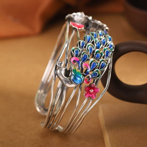 S999 Sterling Silver Bracelets for Women New Women's Fashion Peacock Flaunting its Tail Flowers Bangle Argentum Jewelry  Handmadebynepal   