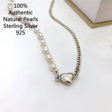 Indlæs billede til gallerivisning Natural pearls with 925 for women Sterling Silver Pearl Love Heart Chain Necklace Jewelry For Women  Handmadebynepal   