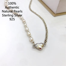 Charger l&#39;image dans la galerie, Natural pearls with 925 for women Sterling Silver Pearl Love Heart Chain Necklace Jewelry For Women  Handmadebynepal   