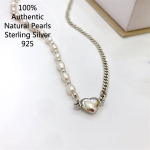 Natural pearls with 925 for women Sterling Silver Pearl Love Heart Chain Necklace Jewelry For Women  Handmadebynepal   