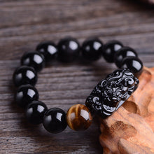 Carica l&#39;immagine nel visualizzatore di Gallery, handmadebynepal 12mm Beads Natural Obsidian Pixiu Bracelet for Men Tiger Eye Stone Bead Bracelet Couple  Charm Bracelet Jewelry  Handmadebynepal   