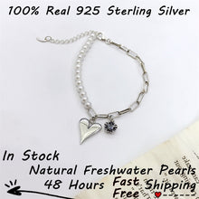 Cargar imagen en el visor de la galería, Sterling Silver Pearl Love Heart Bracelet for her 925 sterling silver  Original Jewelry  Handmadebynepal 16-17-18cm usa 