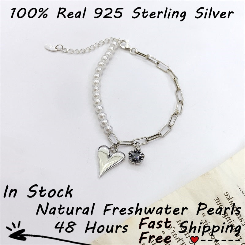 Sterling Silver Pearl Love Heart Bracelet for her 925 sterling silver  Original Jewelry  Handmadebynepal 16-17-18cm usa 