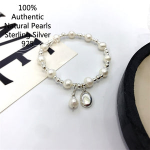 Sterling Silver Pearl Elastic Rope Bracelet 925 sterling silver Original Jewelry  Handmadebynepal   